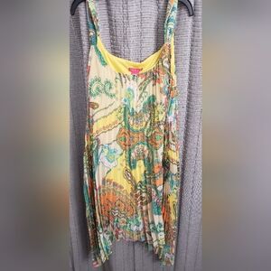 Sunny Leigh Yellow, Orange and Green Pleated  Dress. XL Brand New